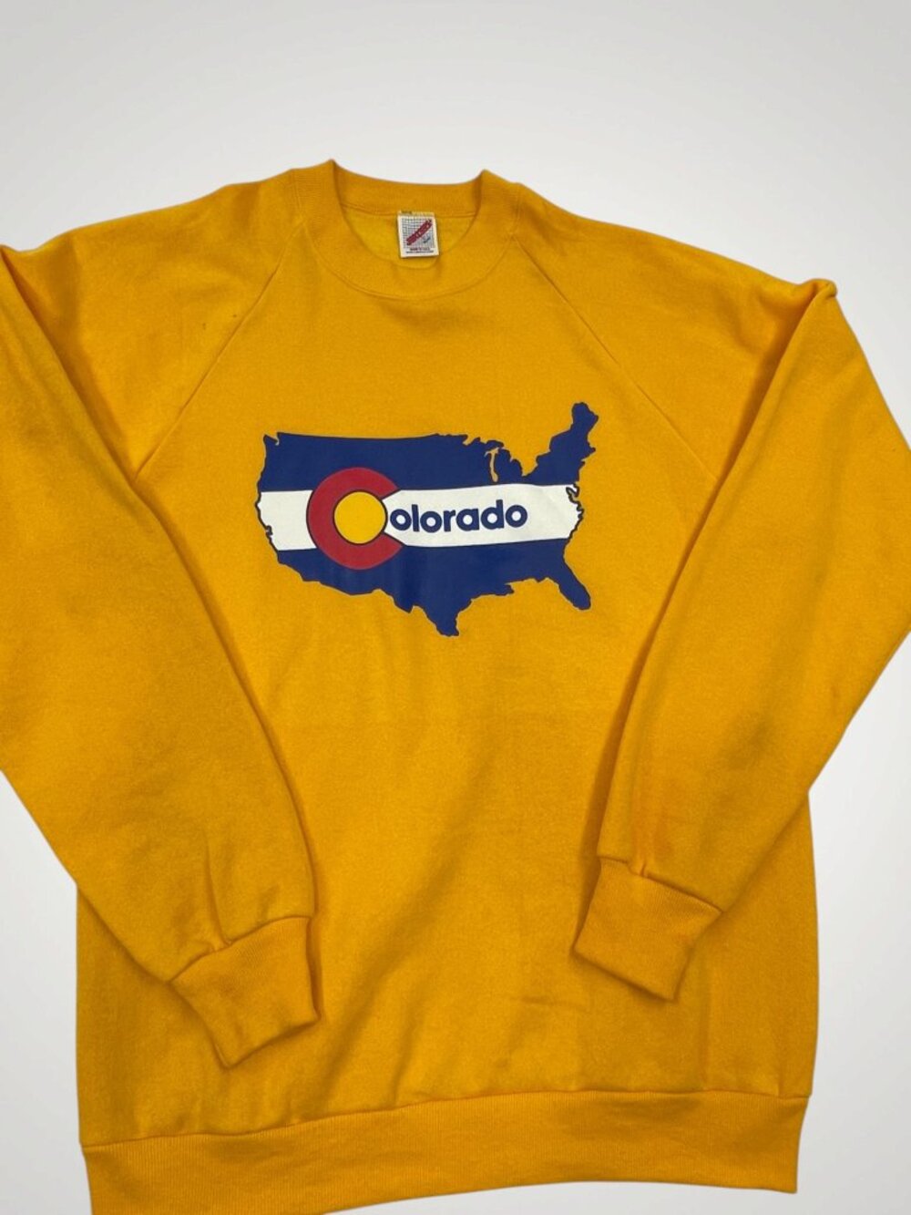Vintage 80s Jerzees USA Sweatshirt Men's XL Yellow Gold Colorado State Flag Map